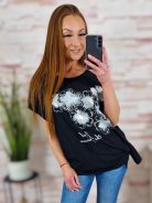 Virágmintás, oldalt megkötős, rövid ujjú felső L-XL