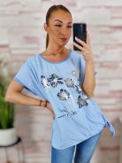 Virágmintás, oldalt megkötős, rövid ujjú felső L-XL