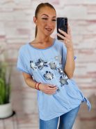 Virágmintás, oldalt megkötős, rövid ujjú felső L-XL