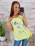 Virágmintás, oldalt megkötős, rövid ujjú felső L-XL