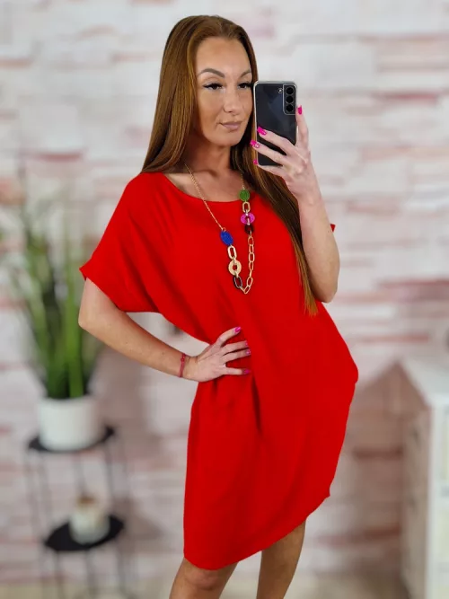 Nyakláncos, csípőnél zsebes, rövid ujjú ruha L-XL