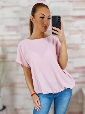 Rövid ujjú, gumis aljú, kereknyakú felső M-L