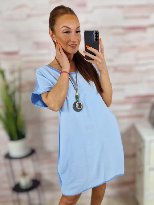 Nyakláncos, pamut és viszkóz anyagú, rövid ujjú ruha L-XL