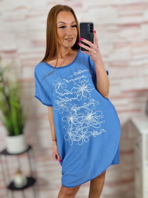 Mintás, pamut és viszkóz anyagú, rövid ujjú ruha L-XL