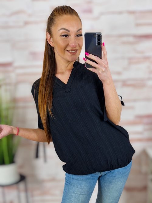 Gumis aljú, rövid ujjú, v nyakú felső M-L