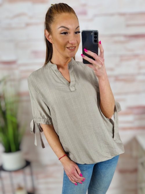 Gumis aljú, rövid ujjú, v nyakú felső M-L