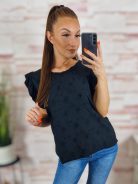 Pillangó ujjú, elején áttört hímzéses, 100% pamut felső M-L
