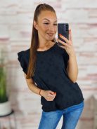 Pillangó ujjú, elején áttört hímzéses, 100% pamut felső M-L