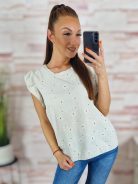 Pillangó ujjú, elején áttört hímzéses, 100% pamut felső M-L