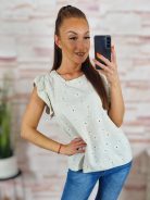 Pillangó ujjú, elején áttört hímzéses, 100% pamut felső M-L