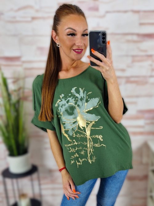 Vállnál kivágott, virágmintás, díszmasnis felső L-XL