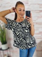 Mintás, fodros és rövid ujjú felső L-XL