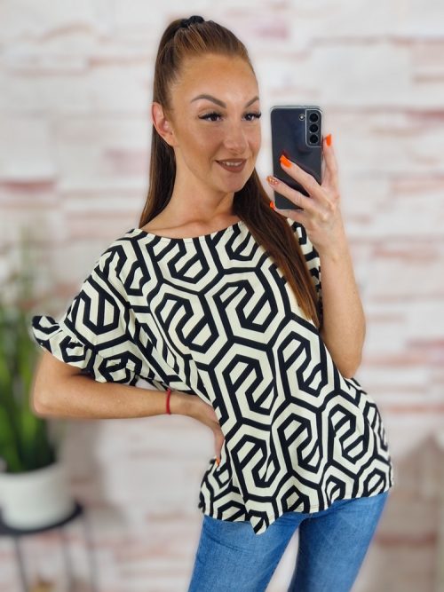 Mintás, fodros és rövid ujjú felső L-XL