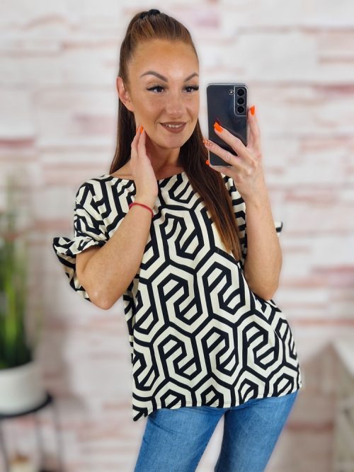 Mintás, fodros és rövid ujjú felső L-XL