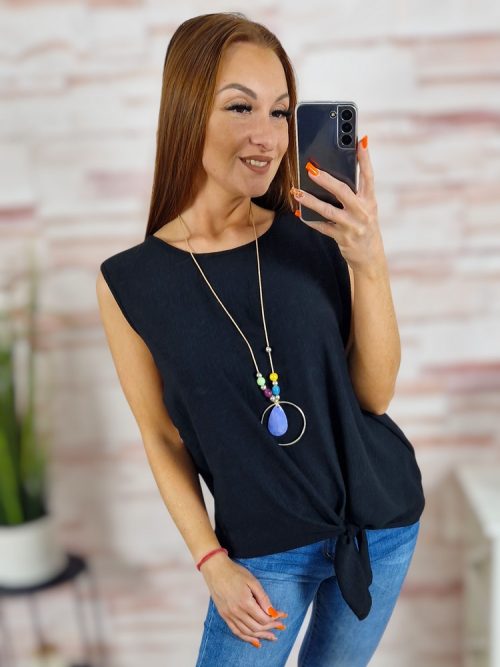 Nyakláncos, alján megkötős, ujjatlan felső L-XL
