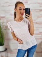 Pillangó ujjú, elején áttört hímzéses, 100% pamut felső M-L
