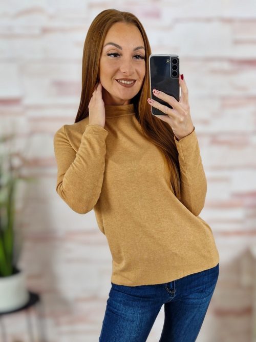 Félgarbós nyakú, gépi kötött anyagú, hosszú ujjú felső S-M-L