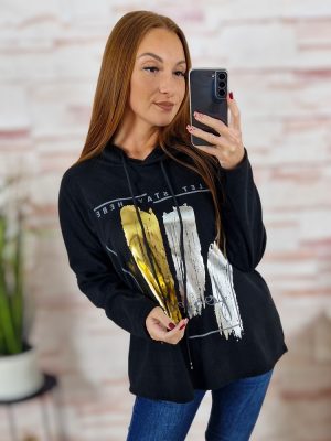   Kapucnis, mikroplüss anyagú, ejtett vállú pulóver M-L-XL