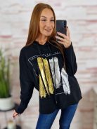 Kapucnis, mikroplüss anyagú, ejtett vállú pulóver M-L-XL