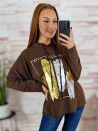 Kapucnis, mikroplüss anyagú, ejtett vállú pulóver M-L-XL