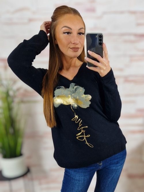 Mintás, gépi kötött anyagú, hosszú ujjú felső M-L