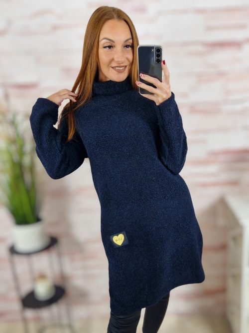 Garbós nyakú, oldalt sliccelt, vastagabb anyagú, sötétkék tunika M-L