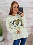 Kapucnis, bársonyos anyagú. ejtett vállú pulóver L-XL