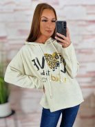 Kapucnis, bársonyos anyagú. ejtett vállú pulóver L-XL