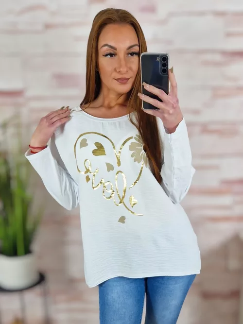 Szív mintás, hátul hosszított, pamut és viszkóz anyagú felső L-XL