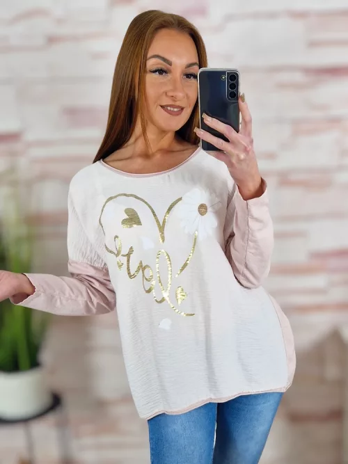 Szív mintás, hátul hosszított, pamut és viszkóz anyagú felső L-XL