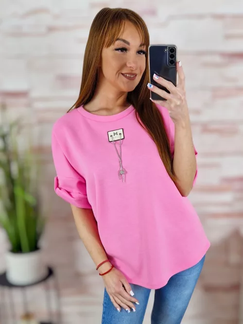 Láncos díszítésű, ejtett vállú, roll-up ujjú felső M-L