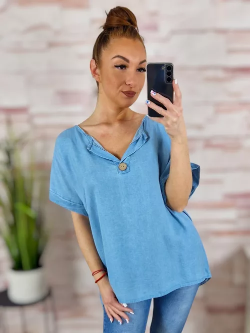 Farmerhatású, 100% tencel anyagú, díszgombos felső L-XL