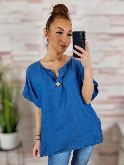 Farmerhatású, 100% tencel anyagú, díszgombos felső L-XL