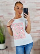 Virágmintás, fodros ujjú, pamut felső S-M-L