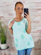 Virágmintás hímzett díszítésű, rövid ujjú felső L-XL