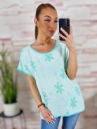 Virágmintás hímzett díszítésű, rövid ujjú felső L-XL