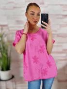 Virágmintás hímzett díszítésű, rövid ujjú felső L-XL