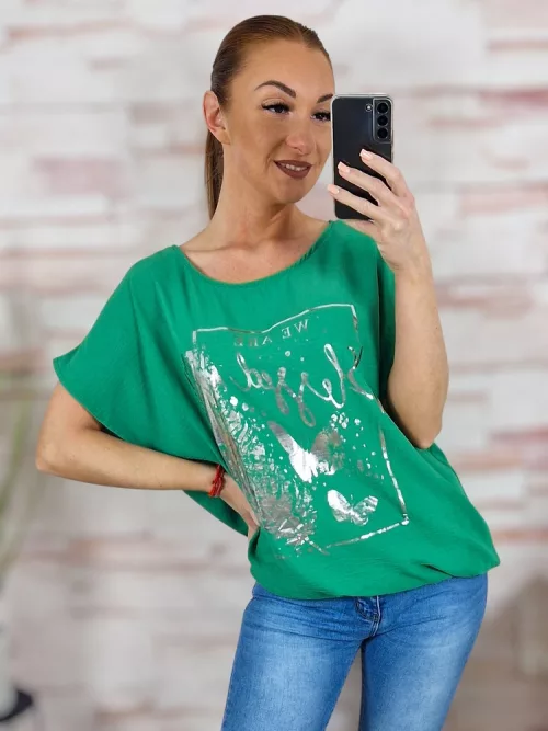 Mintás, rövid ujjú, gumis aljú felső M-L