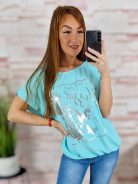 Mintás, rövid ujjú, gumis aljú felső M-L