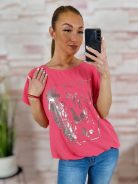 Mintás, rövid ujjú, gumis aljú felső M-L