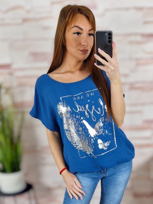 Mintás, rövid ujjú, gumis aljú felső M-L