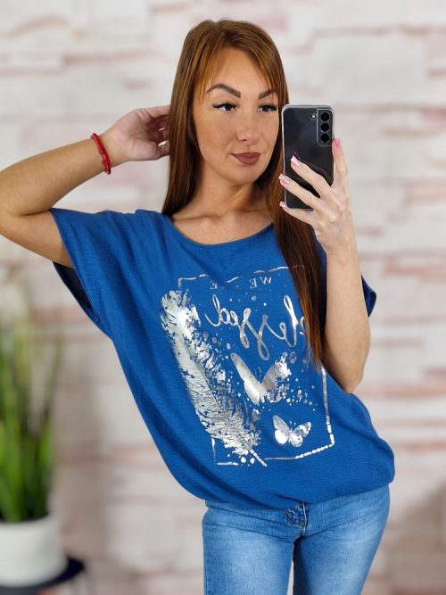 Mintás, rövid ujjú, gumis aljú felső M-L