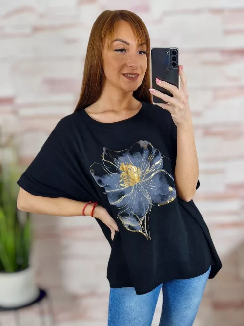 Virágmintás, hátul hosszított, rövid ujjú felső L-XL