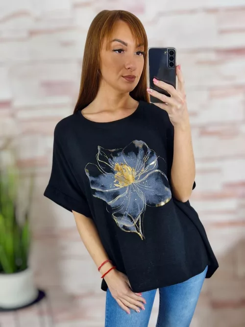 Virágmintás, hátul hosszított, rövid ujjú felső L-XL