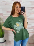 Virágmintás, hátul hosszított, rövid ujjú felső L-XL