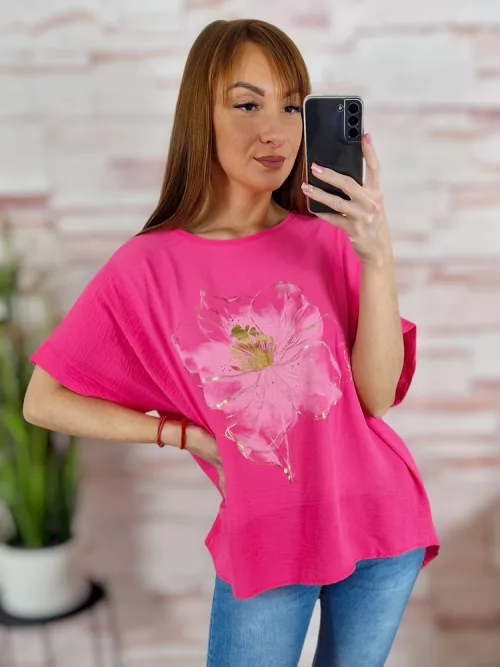 Virágmintás, hátul hosszított, rövid ujjú felső L-XL
