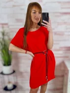 Rövid ujjú, egyenes fazonú, öves ruha M-L-XL