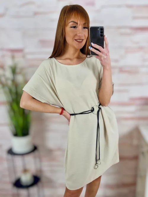 Rövid ujjú, egyenes fazonú, öves ruha M-L-XL