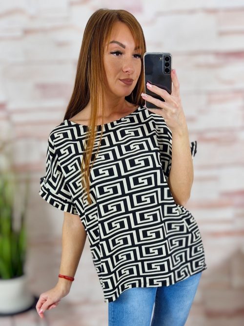 Mintás, fodros és rövid ujjú felső L-XL