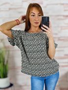 Mintás, fodros és rövid ujjú felső L-XL